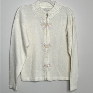 Elegant White Sweater with Butterfly Embellishments